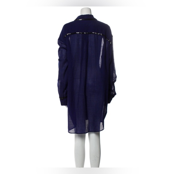 ISA ARFEN OVERSIZED SEQUIN-TRIMMED WOOL CHECKERED  SHIRTDRESS ROYAL BLUE SIZE 12 - Picture 3 of 9